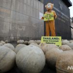 【韓国活動家】駐韓タイ大使館前で「サルの労働搾取を中止せよ」