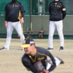 阪神・矢野監督が西純矢に密着指導　身振り手振り交えブルペン投球の右腕にアドバイス