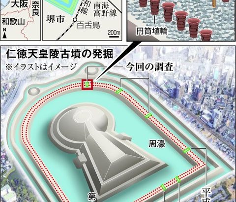 仁徳天皇陵　新たな円筒埴輪列発見　荘厳に古墳装飾