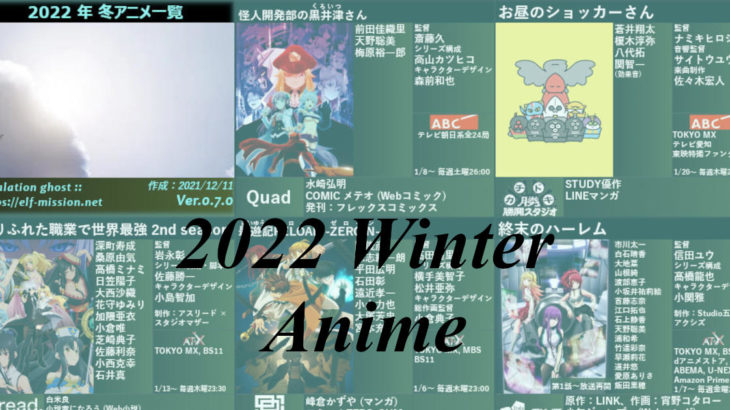 【2022年】冬アニメのおすすめ作品などについて…