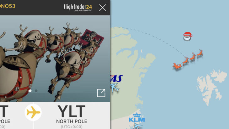 サンタ、北極海を南下中　航空機追跡サイト「フライトレーダー24」に機影(🎅)