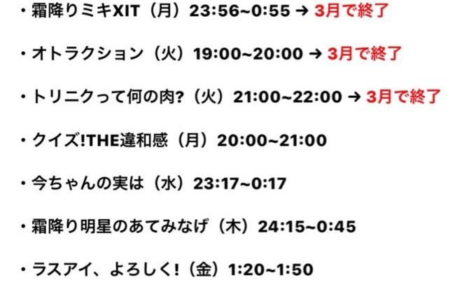 【悲報】霜降り明星さん、レギュラー番組が一気に5つ終わる緊急事態