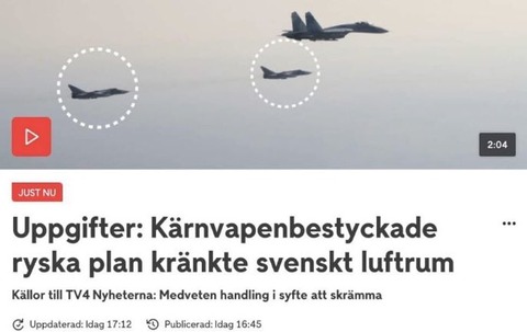 【速報】ロシア、スウェーデンに核兵器を搭載した戦闘機2機を飛行させていた　NATO加盟なら軍事行動