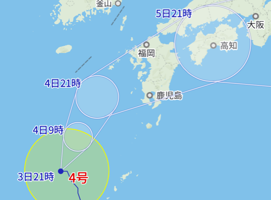 【悲報】台風4号さん九州を沈めにかかる……