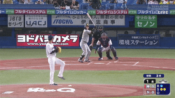 ヤクルト０ー１阪神　1回表　中野拓夢　2試合連続　先頭打者ホームラン