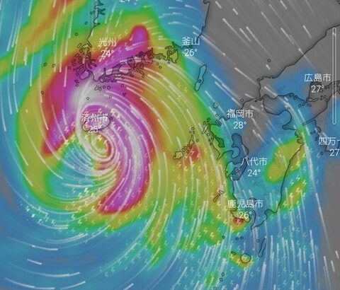 【韓国】北上中の台風「ヒンナムノ」… 中央災害安全対策本部を3段階に格上げ 瞬間最大風速40～60mと予想 既に被害も