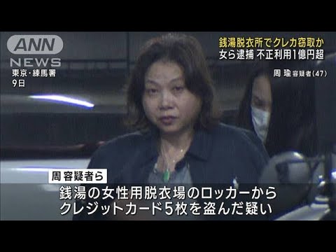 女湯でクレジットカード盗み、不正使用か　被害１億円超　周瑜容疑者ら５人を逮捕