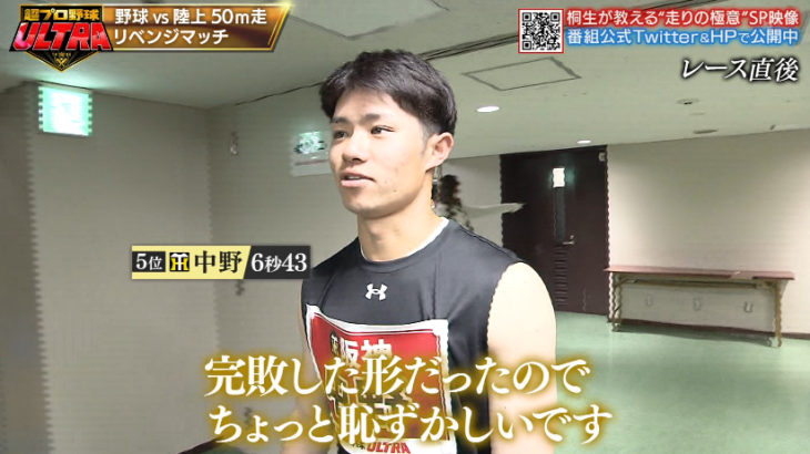 【超プロ野球ULTRA】野球vs陸上50m走　中野拓夢は5位