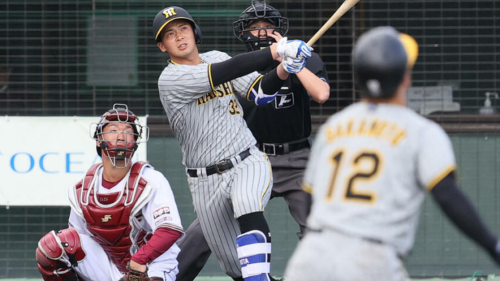 【阪神】井上広大が左翼防球ネットに突き刺す特大３ラン　岡田監督も期待寄せる長距離砲