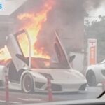 【福岡】驚愕の光景！「ランボルギーニ」が走行中に炎上…衝撃的な写真入手