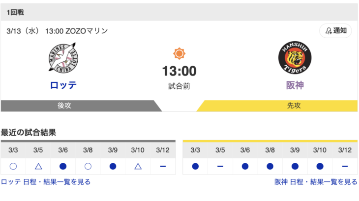 【虎実況】ロッテ VS 阪神 （ZOZOマリン） 3/13（水） 13:00 〜