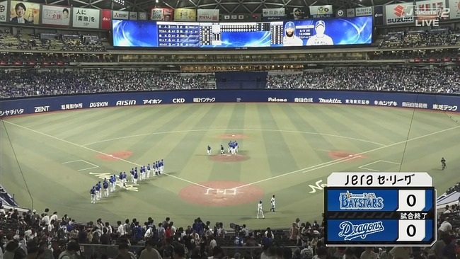 【中日対DeNA16回戦】中日対DeNAは０－０で延長１２回引き分け