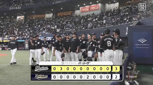 【オリックス対ロッテ14回戦】ロッテが３－２でオリックスに勝利し４連勝！田村に先制打＆岡の適時打！石川は５回無失点で３勝目！オリックスは１２年ぶり１０連敗