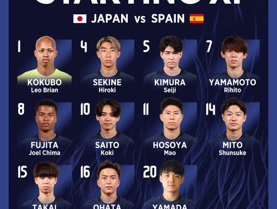 【速報】サッカーU‐23日本代表、大一番スペイン戦のスタメン発表キターーｗｗｗｗｗ