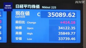 日経平均株価終値3万5089円　前日比414円高