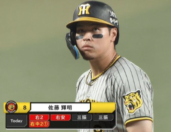 【阪神】7回裏、二死1・2塁から佐藤輝選手がレフト線への逆転タイムリースリーベースヒット！