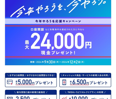 みずほ銀行「24000円あげるから口座開設して