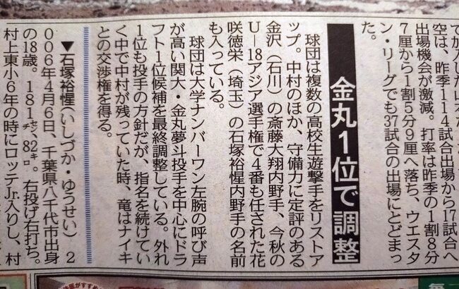 中日ドラゴンズ、関大・金丸を1位指名で最終調整。ついでに外れ1位も決まる