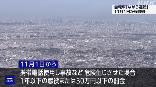 11月から道路交通法改正されて自転車罰則強化されるけど