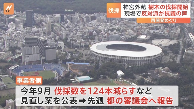 “明治神宮外苑の再開発”で樹木の伐採・移植スタート　現場には日本イコモス国内委理事の姿も 「専門家として見せていただきたい」