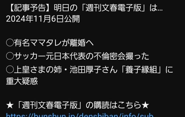 文春砲　有名ママタレ離婚へ