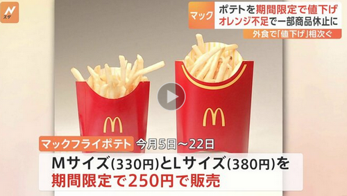 【朗報】マックポテトＬサイズの２５０円セールが来たぞ！！５日から