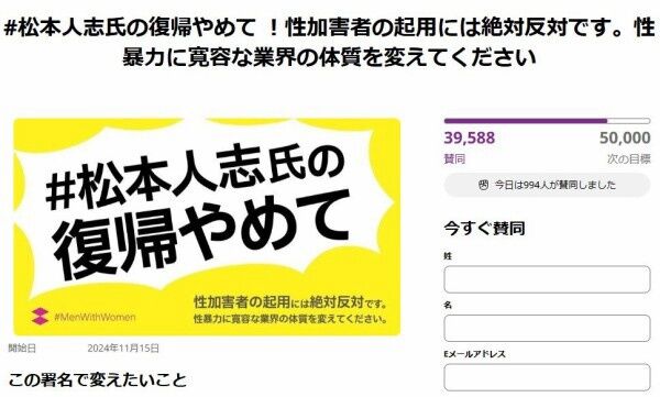 【悲報】松本人志さん、復帰反対派が4万人なのに対し復帰賛成派が1500人しかいない