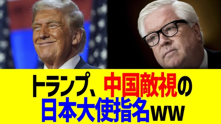 【驚愕】トランプ大統領、中国敵視の日本大使指名ww