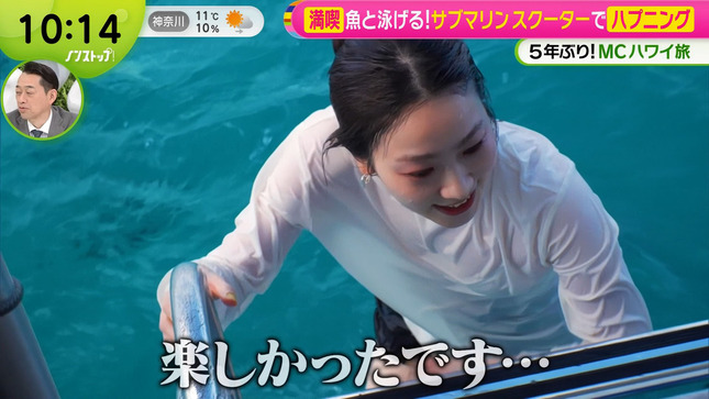 三上真奈アナ　ハワイで海に潜って水着が透け透け！！