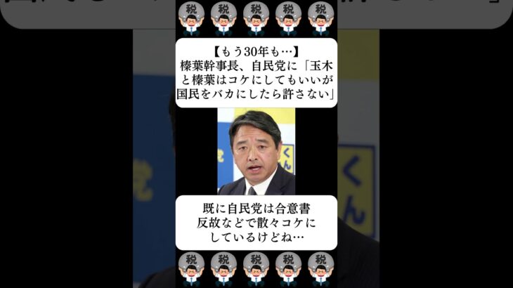 【動画】榛葉幹事長、自民党に「玉木と榛葉はコケにしてもいいが国民をバカにしたら許さない」…に対する世間の反応