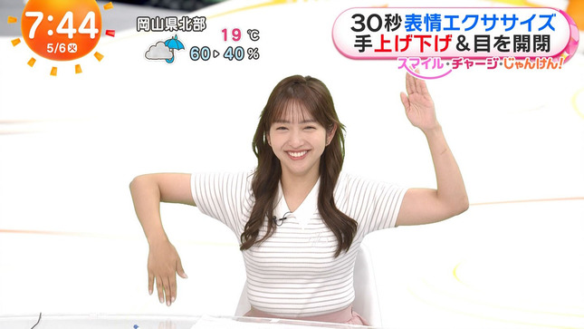 藤本万梨乃アナ　ニットの豊乳エクササイズ！！【GIF動画あり】