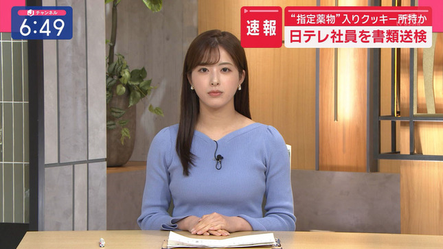 田原萌々アナ　セクシーニットで胸元くっきり！！