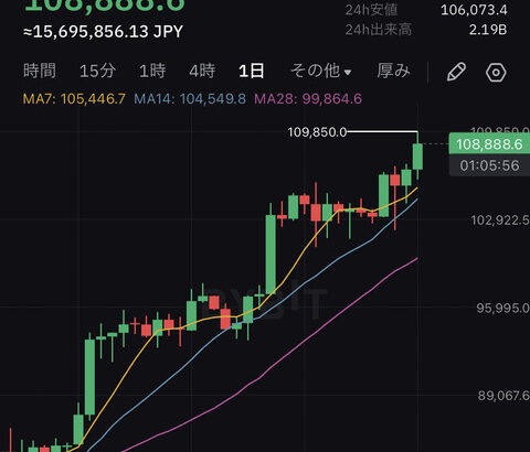 ビットコイン、日足終値で過去最高値を記録──次の注目すべき水準は11万ドル