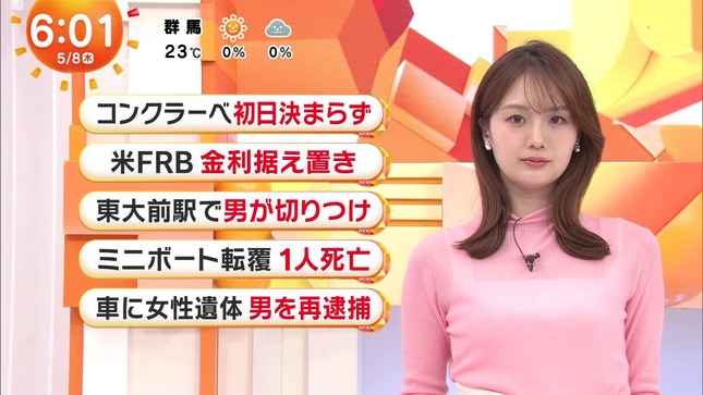 井上清華アナ　ピチピチのニットが透ける！！