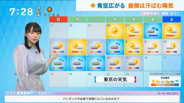 椿野ゆうこキャスター　天気予報の巨乳！！