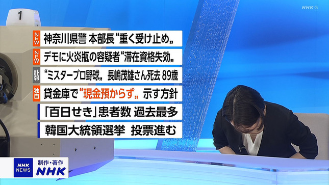 赤木野々花アナ　お辞儀で胸元チラ見え！！【GIF動画あり】