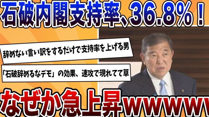【驚愕】石破内閣支持率、36.8%と急上昇!何もしてないのに息を吹き返すwwwww