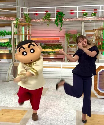 松岡朱里アナ　クレヨンしんちゃんとダンスを踊る！！【GIF動画あり】