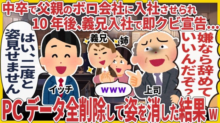 【衝撃】中卒で父親のボロ会社に入社させられ10年後、義兄入社で即クビ宣告… → PCデータ全削除して姿を消した結果w