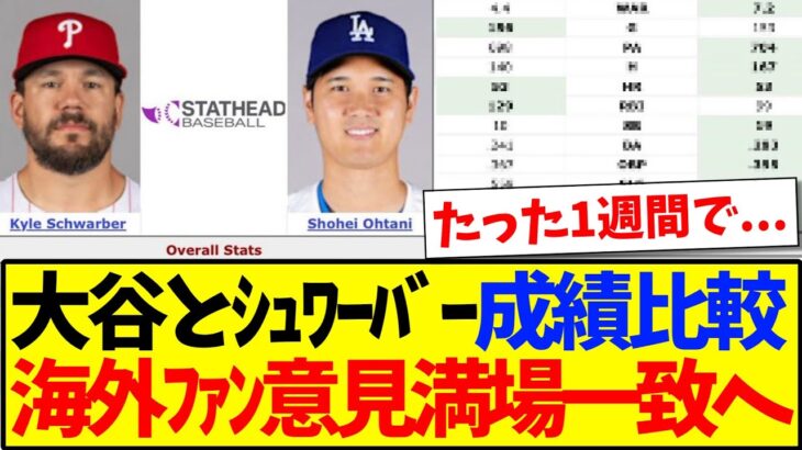 【マジかよ】大谷翔平とシュワーバーの打者成績を見て、意見が満場一致してしまう海外MLBファンの反応がこちらですwww