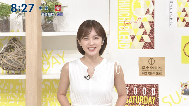 河出奈都美アナ　セクシーノースリーブ ＆ 大胆な食レポ！！