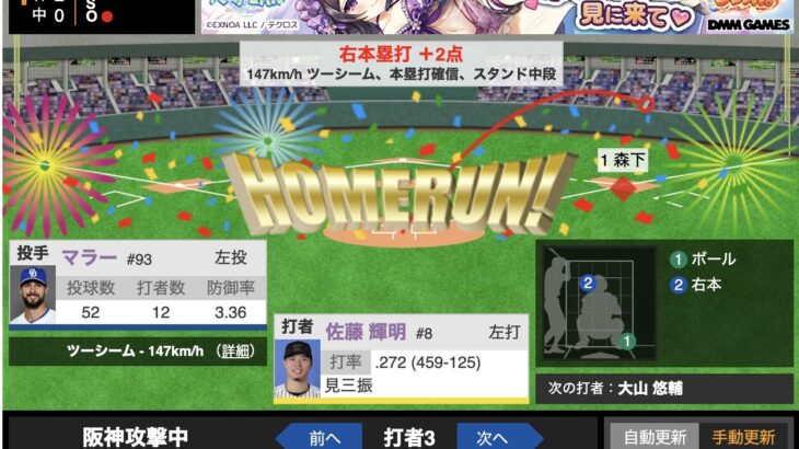 佐藤輝明、確信の35号2ランホームランで阪神先制！！！！！！