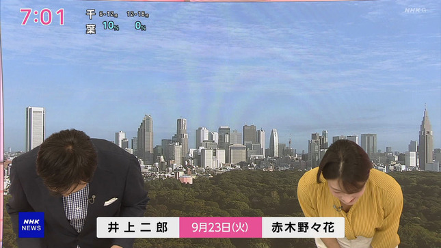 赤木野々花アナ　お辞儀で谷間がチラ見え！！【GIF動画あり】