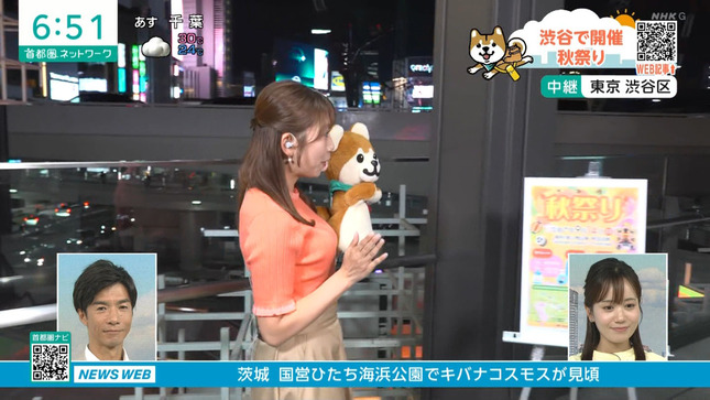 黒田菜月キャスター　ニットで巨乳くっきり天気予報！！