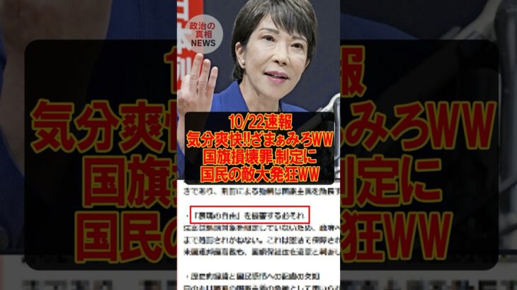 【動画】高市早苗総理、“国旗損壊罪”を緊急制定!反日勢力が大発狂‼