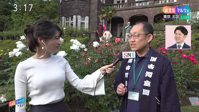 NHKお天気お姉さん　ピタピタニットでセクシー天気予報中継！！