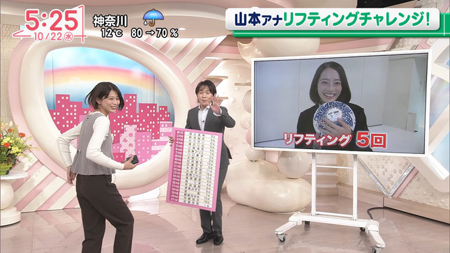 山本里咲アナ　リフティングをするお尻！！