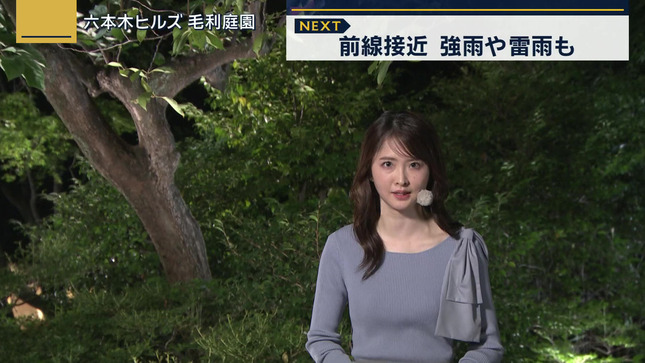 報ステお天気お姉さん　ニットの胸元がくっきり！！【GIF動画あり】