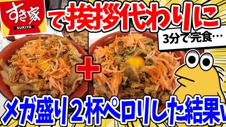 【仰天】ワイすき家のキング、控えめにメガ盛り2杯をペロリwww