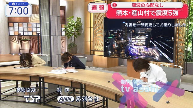 森山みなみアナ、田原萌々アナ、久保田直子アナ　3人で乗せ乳！！